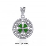 Lucky Celtic Four Leaf Clover Silver Pendentif en argent avec émail