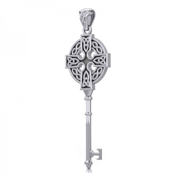 Celtic Cross Spiritual Enchantment Key Silver Pendant