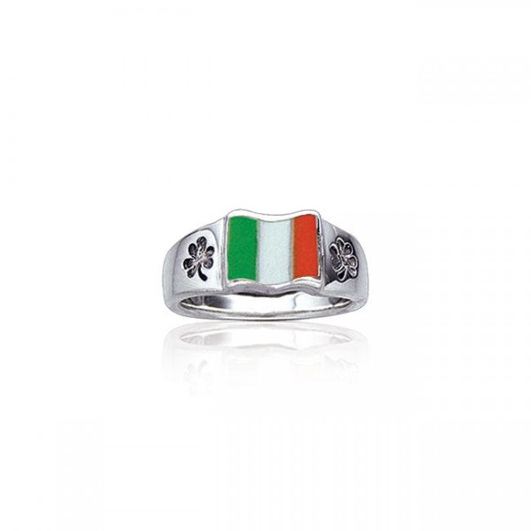 Irish Flag Celtic Shamrock Silver Ring