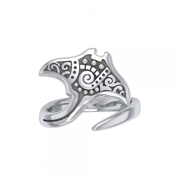 Silver Aboriginal Manta Ray Spoon Ring