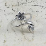 Flower with Gemstone Silver Ring