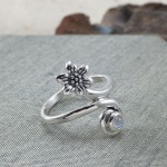 Flower with Gemstone Silver Ring