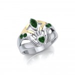 Exprimez votre amour de manière étonnante ~ Celtic Knotwork Claddagh Sterling Silver Ring avec accent d’or 18k et pierres précieuses
