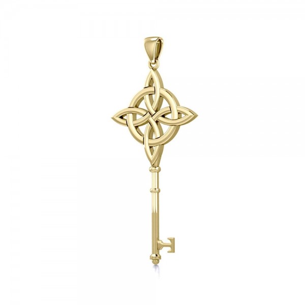 Celtic Four Point Knot Spiritual Enchantment Key Solid Gold Pendant