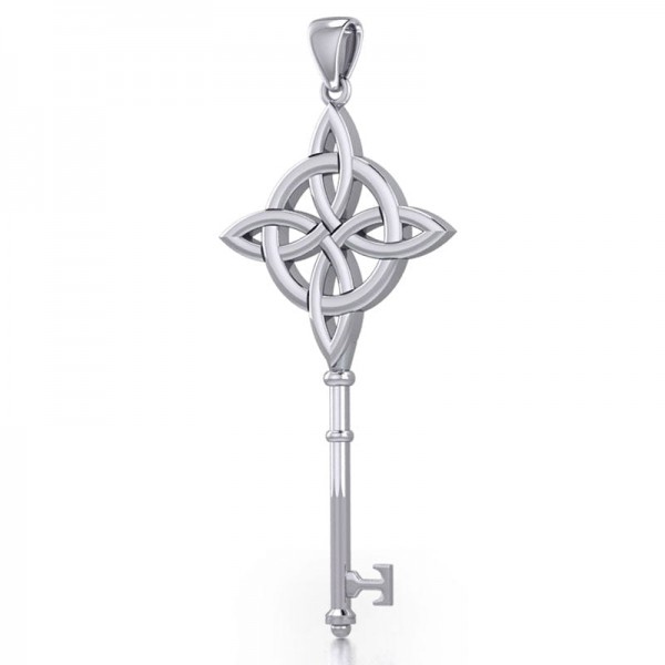 Celtic Four Point Knot Spiritual Enchantment Key Silver Pendant