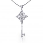 Celtic Four Point Knot Spiritual Enchantment Key Silver Pendant