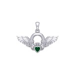 Irish Claddagh with Angel Wing Sterling Silver Pendant
