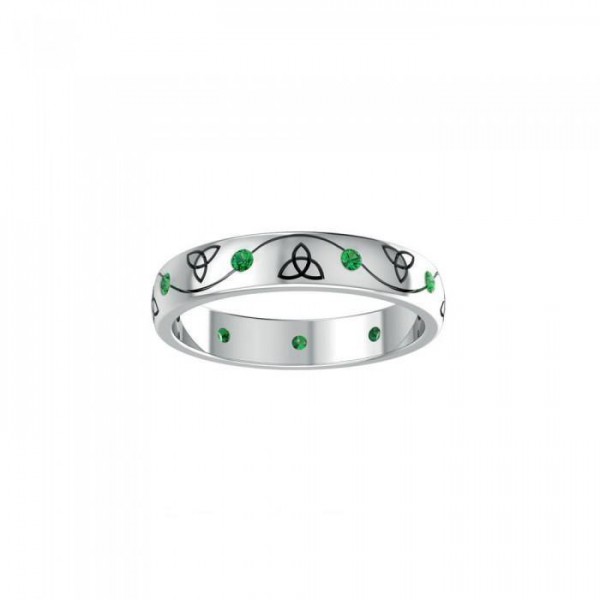 Celtic Knotwork Trinity Sterling Silver Ring with Gemstones