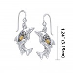 Concerted happiness with the twin dolphins ~ Sterling Silver Steampunk Hook Earrings with 14k Gold accent