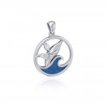 Sterling Silver Whale in the Wave Pendant