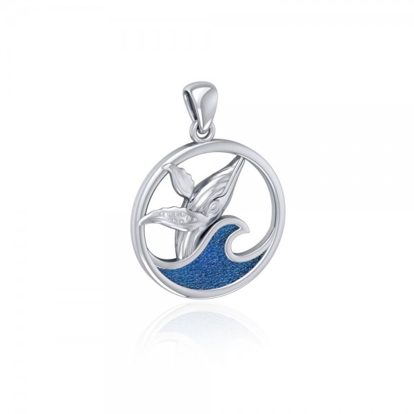 Sterling Silver Whale in the Wave Pendant