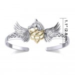 Celtic Pegasus Horse with Wing Silver and Gold Cuff Bracelet