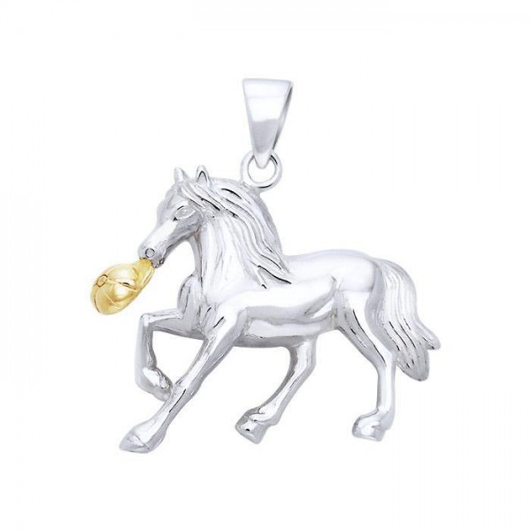 Déclarer dans la noblesse du cheval frison ~ Bijoux pendentifs en argent sterling avec accent en or 14 carats