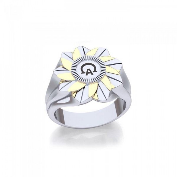 Alpha And Omega Sterling Silver and Gold Ring