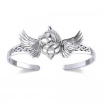 Celtic Pegasus Horse with Wing Silver Cuff Bracelet