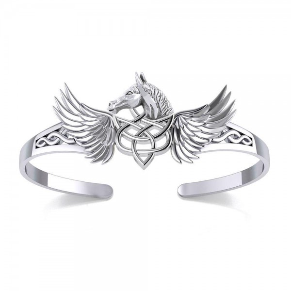 Celtic Pegasus Horse with Wing Silver Cuff Bracelet