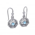 Round Tetragram Energy Symbol Silver Earrings with Gemstone