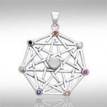 Protective Septacle Silver Pendant with Gemstones by Oberon Zell
