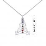Silver Meditation Silhouette Chakra Gemstone Pendant and Chain Set