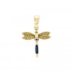 Dragonfly and Gem Solid Gold Pendant