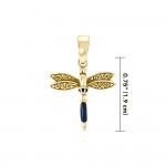Dragonfly and Gem Solid Gold Pendant