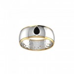 Black Magic Teardrop Solitare Silver & Gold Ring