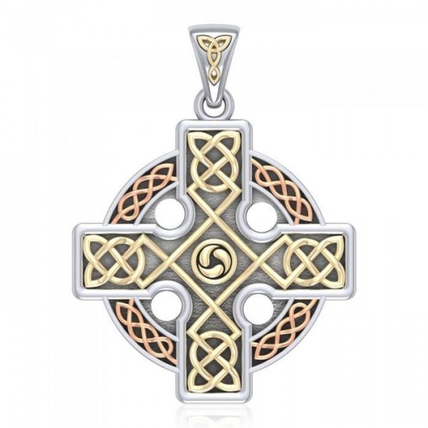 Pendentif Celtic Knotwork Cross Three Tone