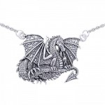A mythical symbol of valor and strength ~ Sterling Silver Jewelry Winged Dragon Necklace by Courtney Davis