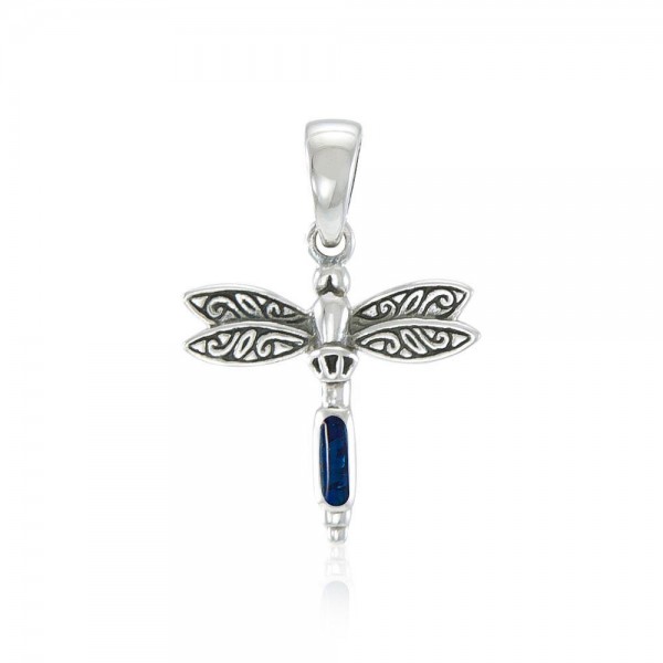 Dragonfly and Gem Silver Pendant
