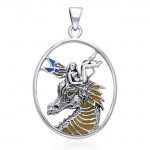 Silver with Enamel Dragon and Fairy Pendant
