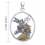 Silver with Enamel Dragon and Fairy Pendant