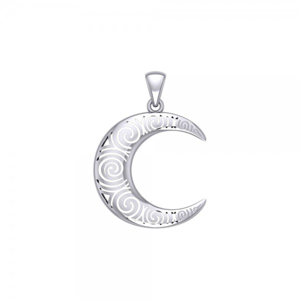 Spiral Crescent Moon Silver PendantB