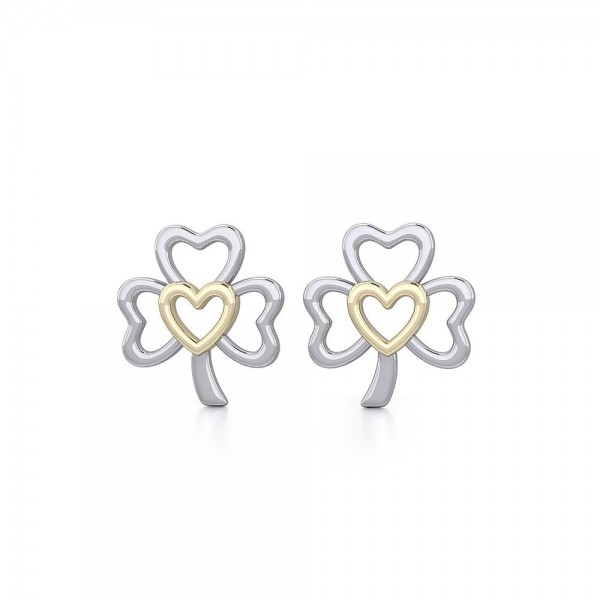 The Golden Heart in Shamrock Silver Post Earrings