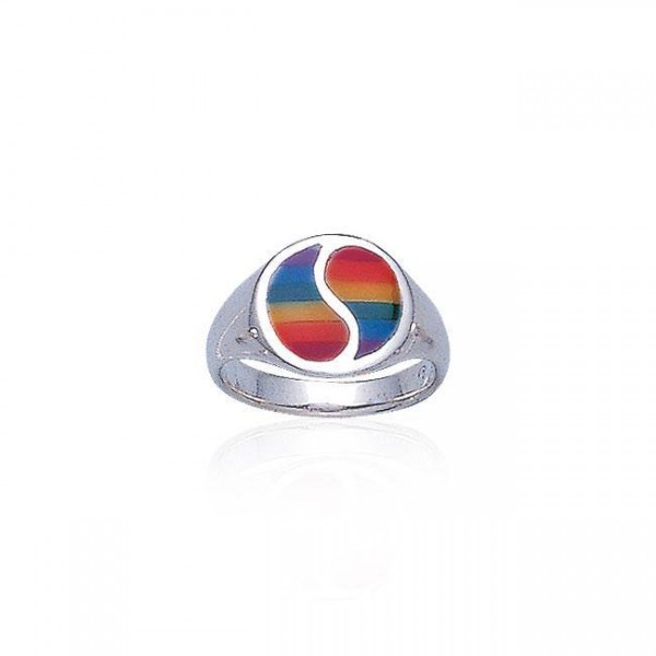 Rainbow Yin Yang Silver Ring