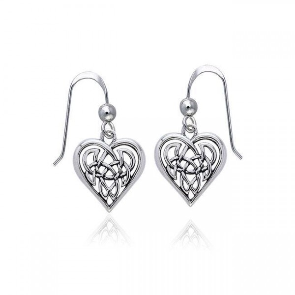 Celtic Knotwork Silver Heart Earrings