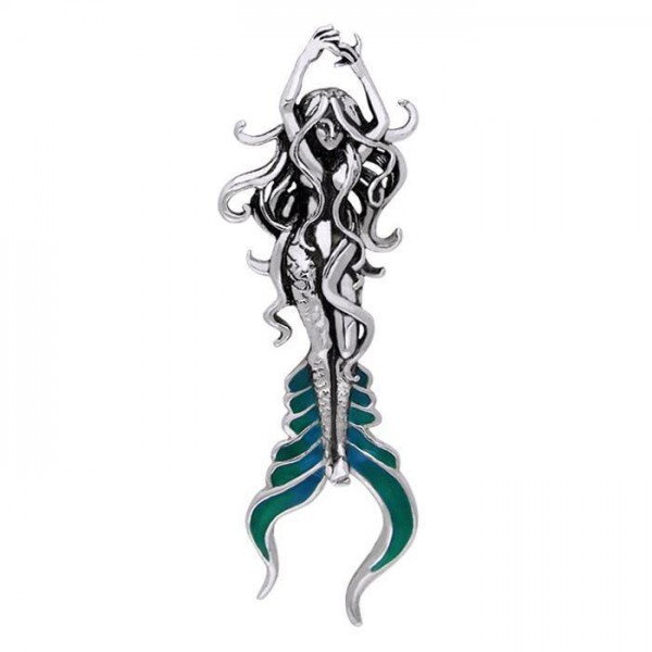 Atlantis Mermaid Silver with Blue Enamel Pendant