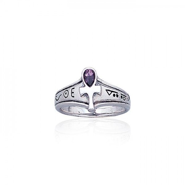 Ankh Silver Ring with Gemstone