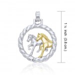 The strength in pair ~ Sterling Silver Friesian Horses in Rope Braid Pendant Jewelry with 14k Gold Accent