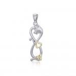 Infinity Cat with Heart and Celtic Trinity Knot Silver and Gold Pendant