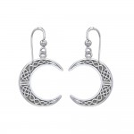 Large Celtic Crescent Moon Silver Earrings