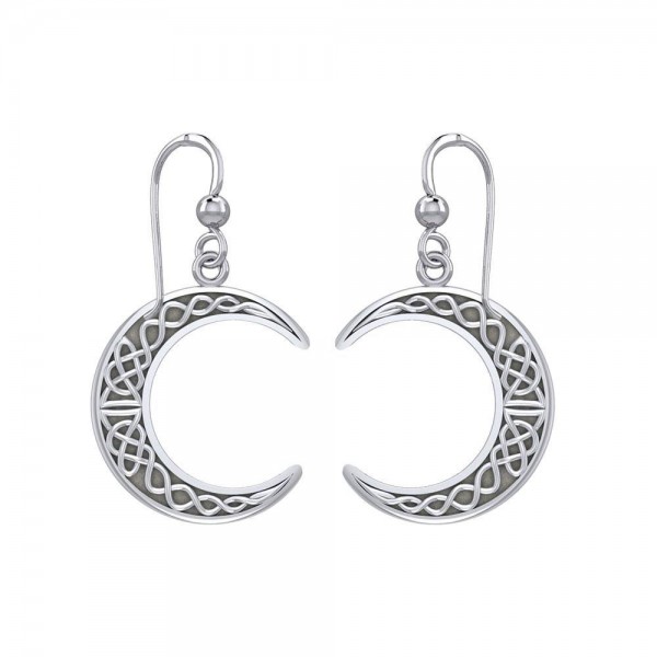 Large Celtic Crescent Moon Silver Earrings