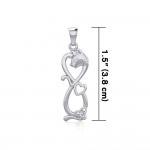 Infinity Cat with Heart and Celtic Trinity Knot Silver Pendant