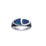 Modern Oval Shape Inlaid Silver Ring with Side Motif