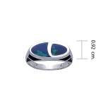 Modern Oval Shape Inlaid Silver Ring with Side Motif