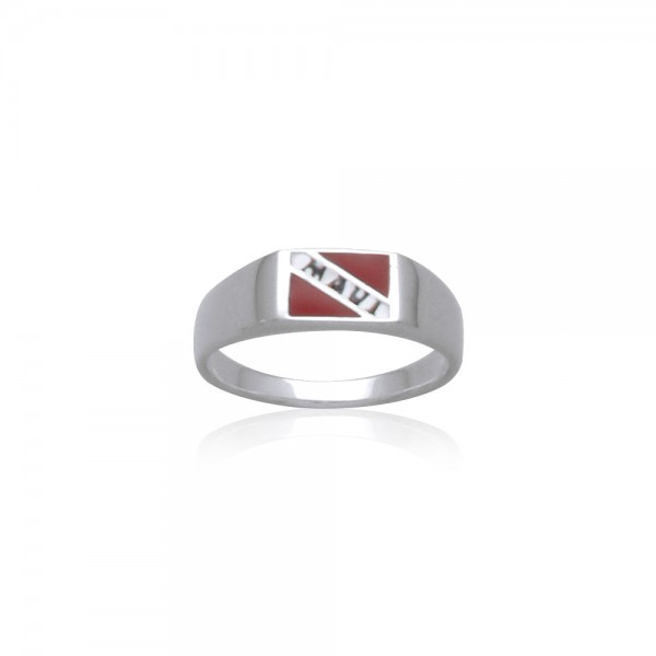 Maui Island Dive Flag and Dive Equipment Silver Small Ring