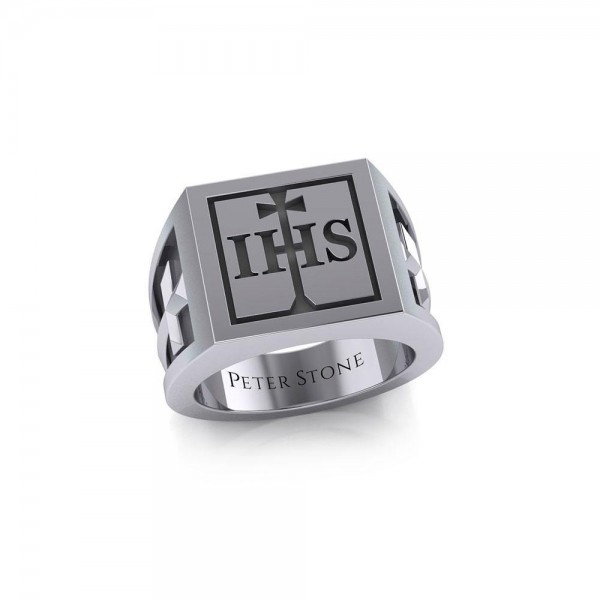 The I H S Cross Silver Signet Men Ring