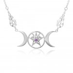 Triple Moon Goddess Pentagram Necklace