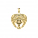 Feel the Tranquil in Angels Wings Solid Gold Pendant with Celtic Cross