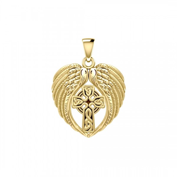Feel the Tranquil in Angels Wings Solid Gold Pendant with Celtic Cross