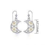 The Flower of Life in Crescent Moon Silver and Gold Earrings